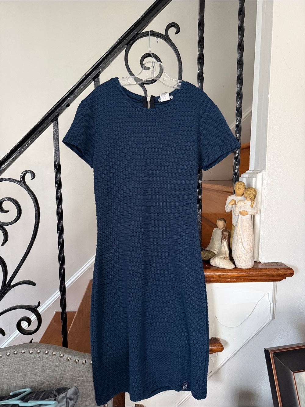 Superdry Navy Textured Short Sleeve Mini Dress